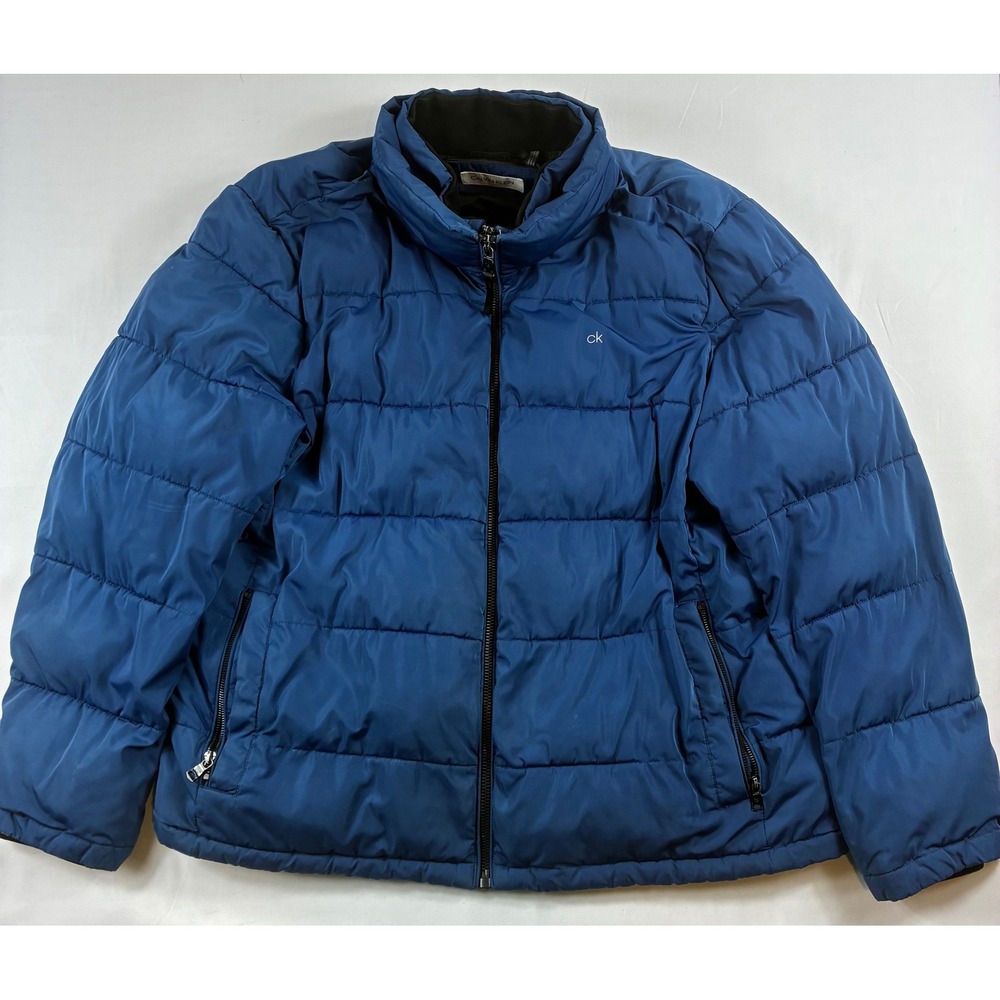 Calvin Klein Puffer Jacket Mens XXL Blue Pre-owned Quilted Full Zip Coat